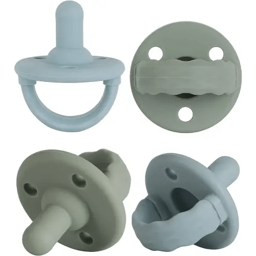 Soother Pacifier,Food Grade Silicone Pacifiers with Handle & 3 Holes for Added Safety, BPA Free, 4-Pack (Sage x2 / Ether x2)
