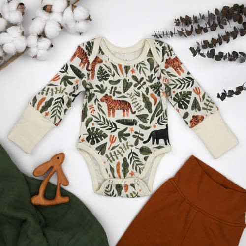 Organic Cotton Long Sleeve Baby Bodysuit, Zephyr