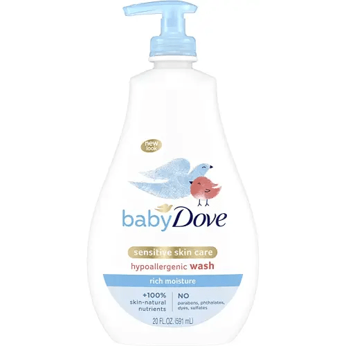 Baby Dove Sensitive Skin Care Baby Wash For Baby Bath Time Rich Moisture Tear-Free and Hypoallergenic, 20 oz (Packaging May Vary)