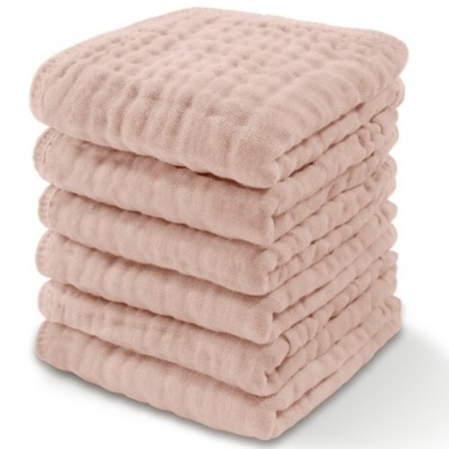 Baby Washcloths Muslin Cotton, Large 10”x10” by Comfy Cubs, Color: Blush, Size: pack of 6