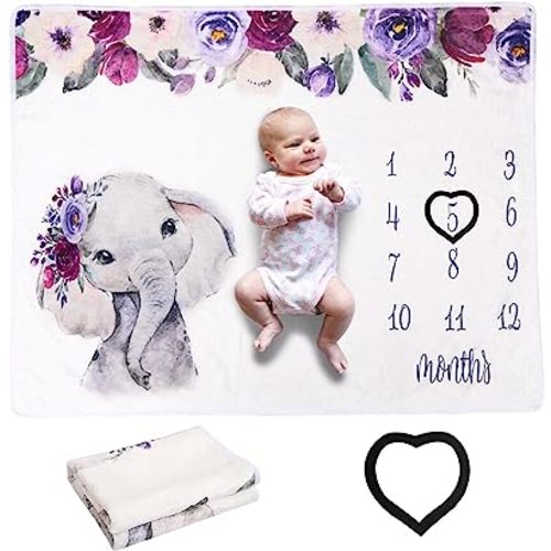 Elephant Newborn Baby Monthly Milestone Blanket Baby Blanket Organic Plush Fleece Photography Background Prop for Boy Girl Gift Soft Flannel Blanket (Elephant)