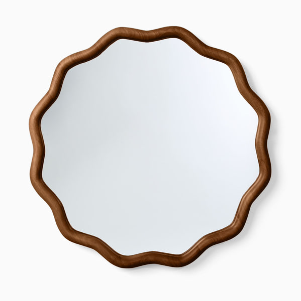 Round Wavy Wood Wall Mirror (18"– 26")- Dark Walnut
