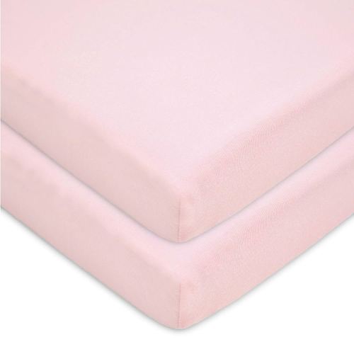 American Baby Company 2 Pack 100% Natural Cotton Fitted Mini Crib Sheets 38" x 24" - Soft & Breathable Small Nesting Portable Sheets, Fits Pack N Play Mattresses, Pink, for Boys & Girls