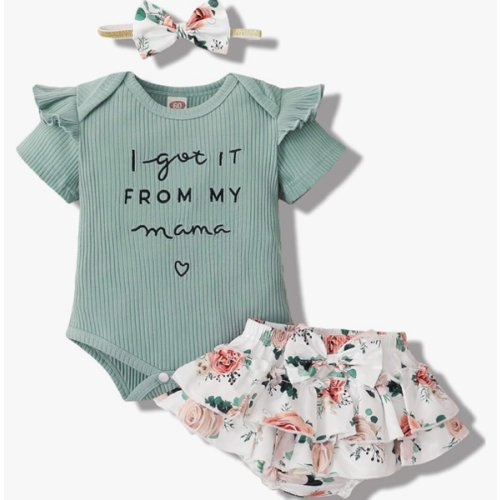 Mioglrie Newborn Infant Baby Girl Clothes Romper Shorts Set Floral 0-3 M