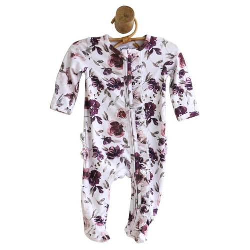 Demi's Dusty Purple Floral Zipper Ruffle Footie