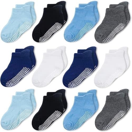 CozyWay Baby & Toddler Socks with Grippers Non Slip Ankle Grip Socks For Boys and Girls - Comfy Soft Cotton - 12 Pack