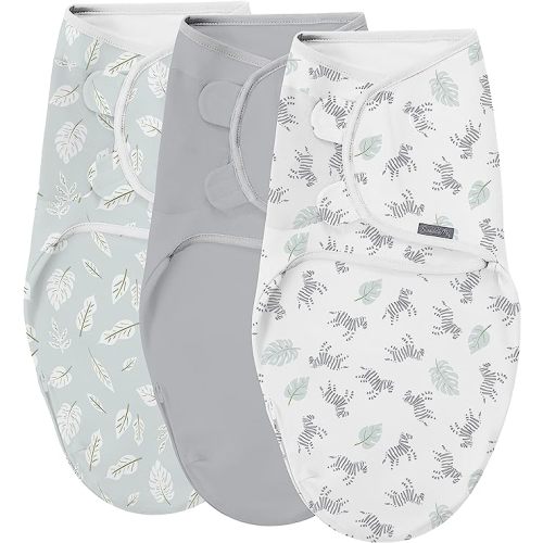 SwaddleMe by Ingenuity Easy Change Swaddle - Size Small/Medium, 0-3 Months, 3-Pack (Zebra Botanical)