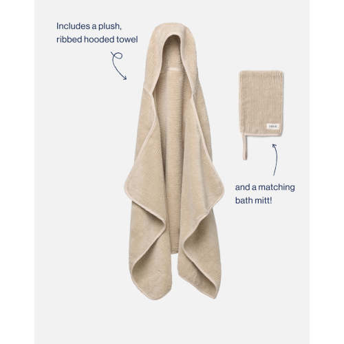 The Ribbed Hooded Towel + Bath Mitt - Oatmeal