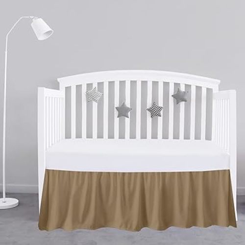 Taupe Crib Bed Skirt 28" x 52" with 14" Drop - Dust Ruffle Crib Skirt with Split Corners - Soft Nursery Standard Crib Toddler Bedding Skirt for Baby Boys or Girls