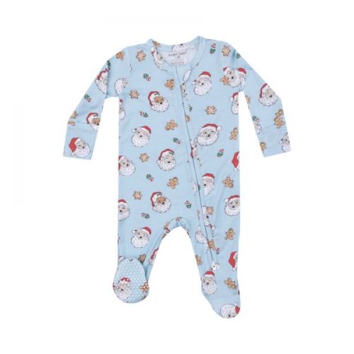 Angel Dear Bamboo 2 Way Zipper Footie - Vintage Santas Blue