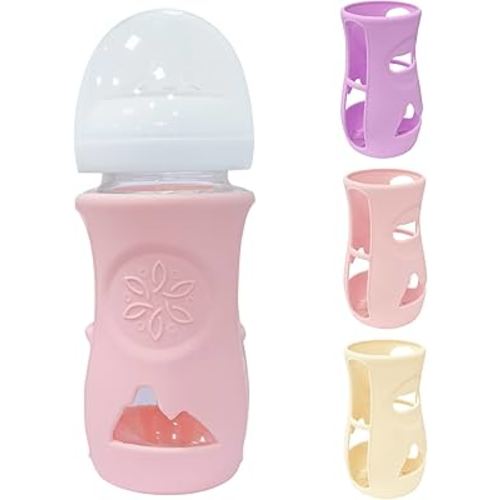 3 Pack Glass Baby Bottle Sleeve for Philips Avent Glass Bottle, Anti Breakage Bottle Holder for Baby for Phillips Avent Anti Colic Bottles 8 oz (3, Pink + Purple + Beige, 8 oz)