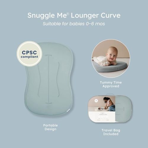 Snuggle Me® Baby Lounger Curve - Premium Organic Cotton with Foam Core, Machine-Washable Cover, Buttery-Soft & Breathable CSPC Compliant Infant Lounger Baby Nest Pillow with Travel Bag - Slate