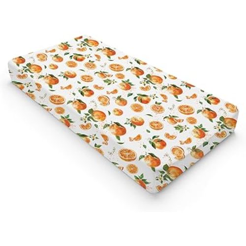 Watercolor Oranges Changing Pad Covers Retro Oranges Floral Leaves Baby Nursery Diaper Changing Table Sheets for Boy Girl Boho Summer Fruits Soft Breathable Stretch Fitted Change Table Mat 32''x16''