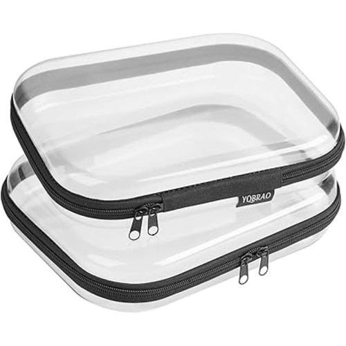 Bliss Bins - Hard Sided Clear Zipper Case for Storage- Professional-Grade Plastic Clear Zipper Pencil Case,Toy Storage Bins, Toiletry Pouch, Travel Organizer, Cosmetic Bag(Black,2 Pack, M
