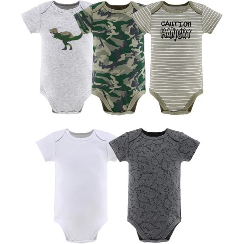 The Peanutshell Short Sleeve Baby Bodysuits Set for Boys - Camo & Dinosaur - 5 Pack Set