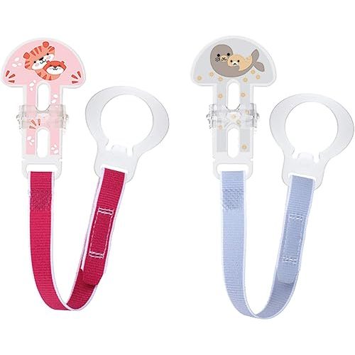 MAM Pacifier Clips for Baby Girls with Fasteners and Flexible Rings, Designs May Vary, 2 Count