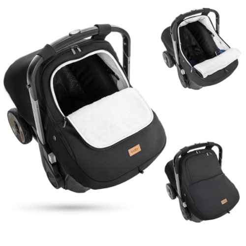 Bioby Winter Baby Car Seat Cover, Infant Car Seat Cover for Boy Girl, Roomy, Cozy, Warm, Waterproof Baby Carseat Covers Canopy with Thickened Fleece Lining, Breathable Hole, Universal Fitted Black