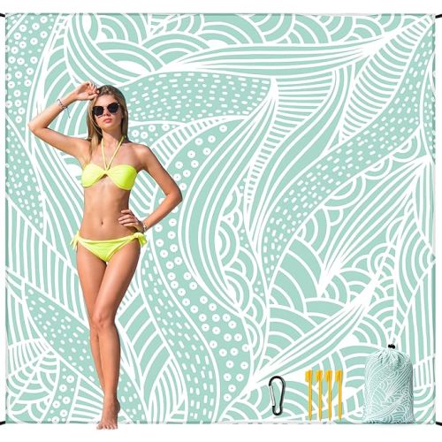 Beach Blanket Waterproof Sandproof Beach Mat 79”x 83” for 1-4 Adults Quick Drying Durable Outdoor Picnic Mat for Beach Festival Travel Picnic Camping Hiking (LBL-Ripple, 79"×83"(4 Person))