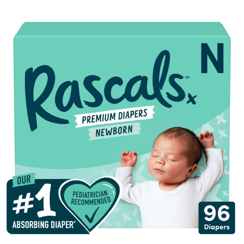Rascals Newborn Premium Diaper, 96 Count (Select for More Options)