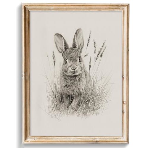 uniro Neutral Wall Art Prints Easter Bunny Wall ArtDecor, Vintage Rabbit Canvas Oil Painting Poster for Rustic Easter Décor, Country Farmhouse Wall Decor Vintage Rabbit Sketch Drawing Art Pictures for Bedroom Gallery Office Bathroom Decor( 8" x 10"-UNF...