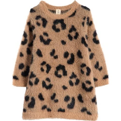 Print Long Sleeve Fleece Sweater Dress, 24M