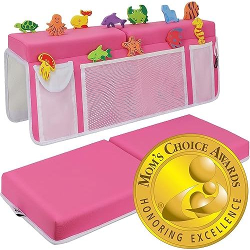 Supa Ant Baby Bath Kneeler and Elbow Rest Pad Set - The Bathtub Kneeler and Elbow Rest Set with Built-in 5 Pockets Organizer (8-Suction Cup) Bath Kneeling Pad for Bathing Baby - Pink