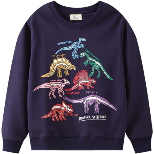 Popshion Toddler Boy Crewneck Sweatshirt Dinosaur Shirts Long Sleeve Cartoon Pullover Sweater for Kids
