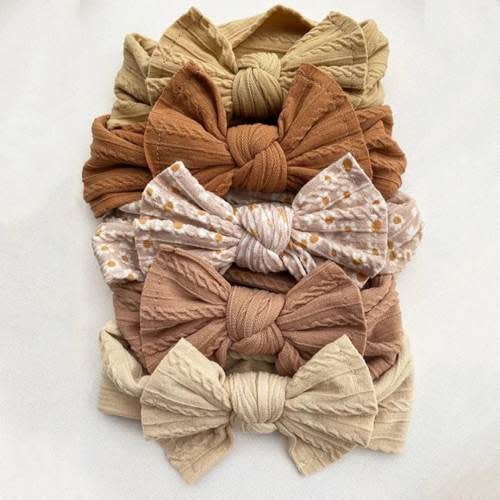 Pack of 5 Baby Headband ,Neutral Newborn  Headwrap,Cable knit Toddler  Bows,Top Knot Bows,Infant Wide Headbands|Boho Baby bows|Baby Gift