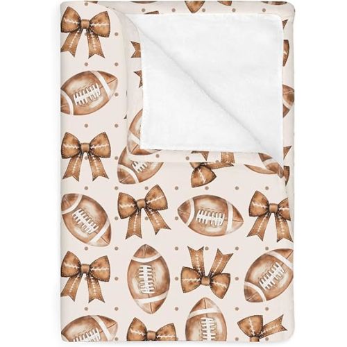 Vintage Football Bows Baby Blankets for Boy Girl American Football Game Soft Flannel Nursery Bed Blankets for Infant Toddler Crib Sports Lovers Gift Daycare Swaddle Receiving Blanket 30x40inch
