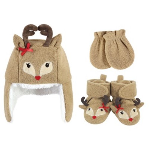 Hudson Baby Infant Girl Trapper Hat, Mitten and Bootie Set, Girl Reindeer, Size: 0-6 months
