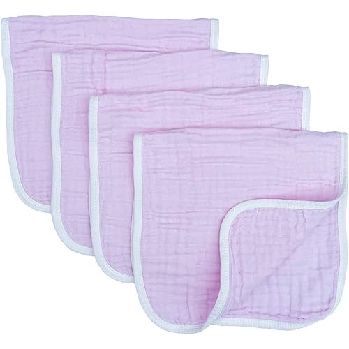 Synrroe Muslin Burp Cloths Large 20 by 10 Inches 100% Cotton 6 Layers Extra Absorbent and Soft 4 Pack Pink