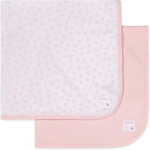 Burt's Bees Baby - Set of 2 Bee Essentials 1 Ply Blankets, 100% Organic Cotton (1 Solid + 1 Honeybee Print, Blossom) , 29x29 Inch (Pack of 2)