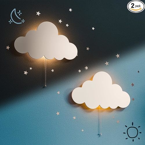 Tip perk 2 Pack Cloud Light - Floating Cloud Wall Lamp for Nursery | Cute Floating Lamp for Kids Bedroom | Battery-Operated Hanging Night Lights for Bedroom | Lamp for Baby Nursery