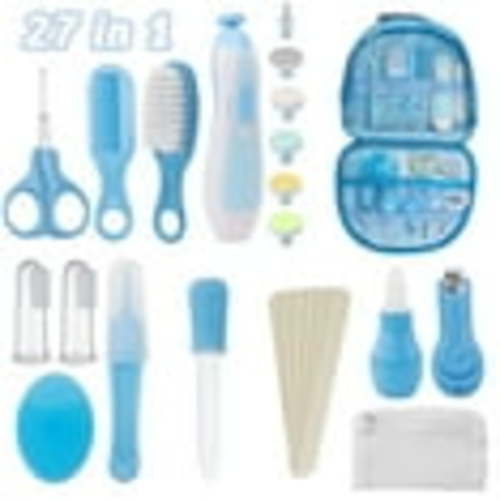 Yalumo Baby Healthcare and Grooming Kit, 27 in 1 Portable Baby Grooming Kit with Electric Nail Trimmer and Hair Brush Comb, Baby Essentials Cleaning Set for Newborn Nursery Infant Toddlers, Blue