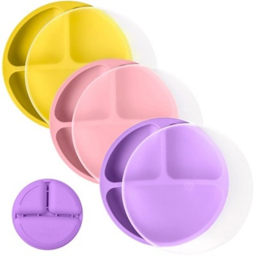 WeeSprout Silicone Plates for Babies & Toddlers 100% Food-Grade Dishes - With Lids, 3 Pack