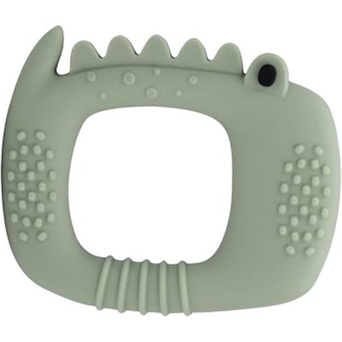 Loulou Lollipop Wild Silicone Teether for Babies 4 Months and Up, Textured Teething Ring for Sore Gums, BPA-Free Food-Grade Silicone, Easy-Grip Open Shape, Dishwasher & Freezer Safe, Alligator