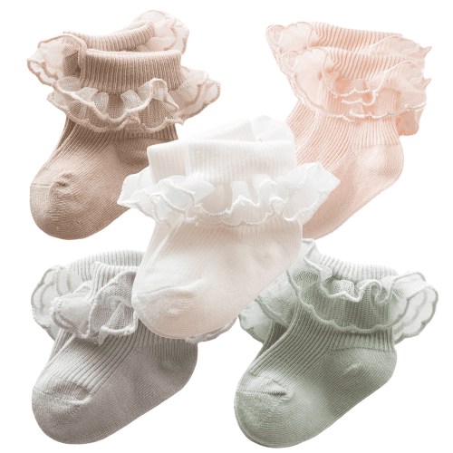 Hepihool, Baby Girls Lace Socks with Ruffle, 0-6 Months, Cotton