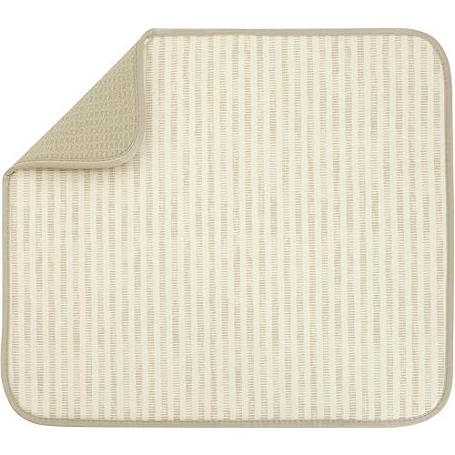 S&T INC. Dish Drying Mat, Highly Absorbent Microfiber Kitchen Counter Mat, Dish Drying Pad for Dishes, Utensils, Pots and Pans, Large 16" x 18", Cream Distressed Lines