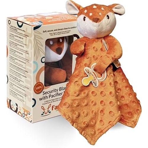 Baby Lovey Security Blanket Newborn - Plush Stuffed Animal with Pacifier Holder, Gender Neutral Baby Gift, Minky Dot Cozy Blanket for Boy & Girl