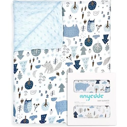 Baby Blankets for Unisex Boys Girls - Super Soft Arctic Forest Nursery Minky Blankets with Muslin Cotton Front and Dotted Fleece Backing, Printed Bed Throws Newborn (30 x 40 Inch)