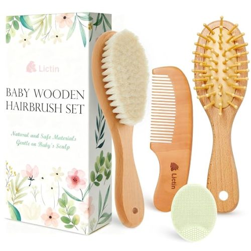 Baby Grooming and Health Kit, Lictin Nursery Care Kit, Newborn Safety Health Care Set with Hair Brush,Comb,Nail Clippers and More for Newborn (Walnut)