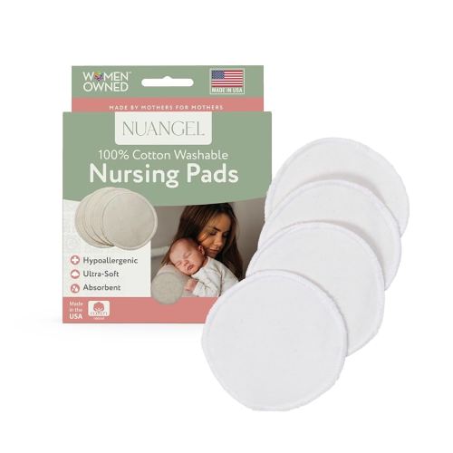 NuAngel 100% Cotton Washable Nursing Pads for Breastfeeding, Reusable & Breathable Leak Protection – 8 Pack (Natural)