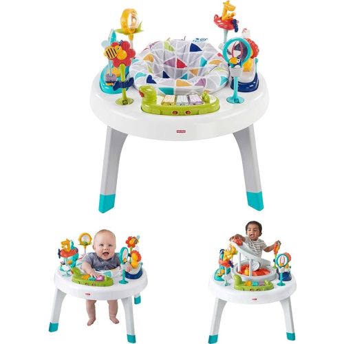 Fisher-Price Baby to Toddler Toy 2-In-1 Sit-To-Stand Activity Center with Music Lights and Spiral Ramp, Spin ‘N Play Safari