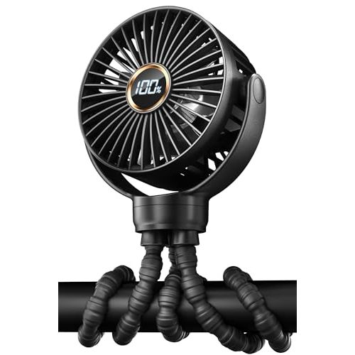 KIDEE Mini Stroller Fan, Portable Baby Fan Battery Operated, LED Display with 3 Speeds, Small Clip on Fan Desk Fan USB Rechargeable, Personal Handheld Fan for Outdoor Travel, Children Gift