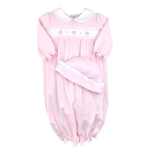 Rosebud Smocked Pink Convertible Gown and Hat Set