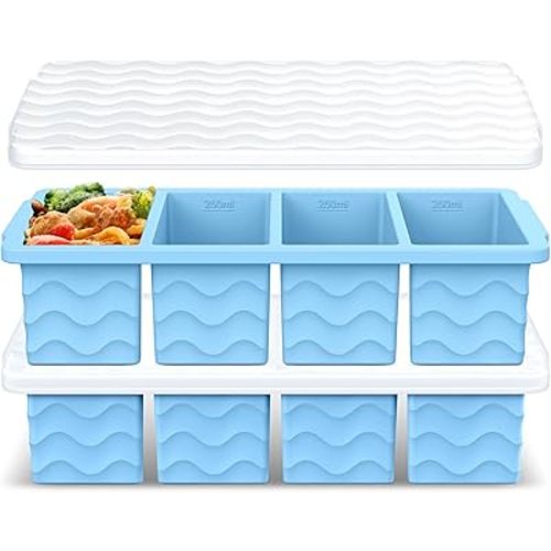 Doasuwish Silicone Freezer Tray for Soup with Lid – 1-Cup Soup Container Cube Style Ice Cube Trays for Freezer, Meal Prep & Food Storage, Freeze 250mL/125mL Portions – 2 Pack