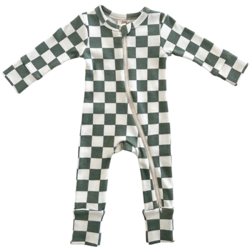 Matcha Milkshake Checkerboard / Organic 2-Way Zip Romper – SpearmintLOVE