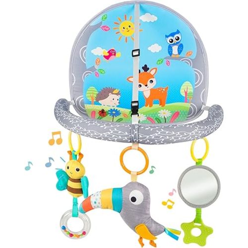 Koty Rear Facing Car Seat Toy, Baby Kick & Play Activity Center, Car Seat Activity Arch with Music, Mirror and Rattle Toys for Children, Developmental Toys for Babies, Travel Toddler Toys (Toucan)