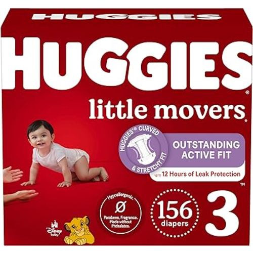Huggies Size 3 Diapers, Little Movers Baby Diapers, Size 3 (16-28 lbs), 156 Count (6 packs of 26)
