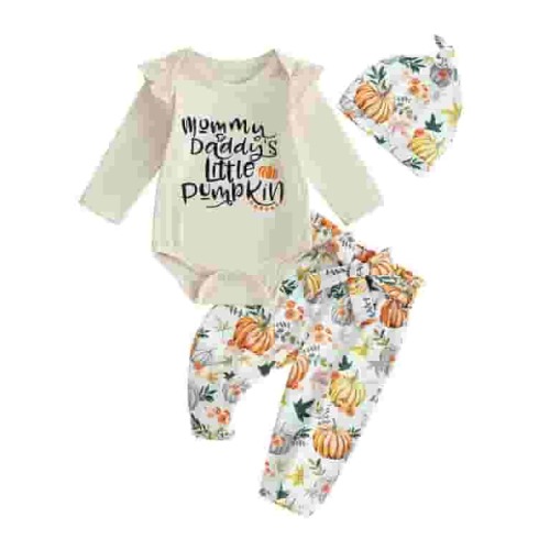 My First Halloween Baby Girl Outfits Newborn Infant Cutest Pumpkin Romper Onesie Pants Hat Fall Halloween Clothes Set